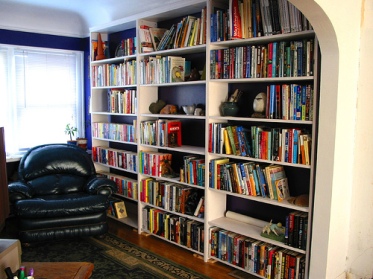 a home library full of books